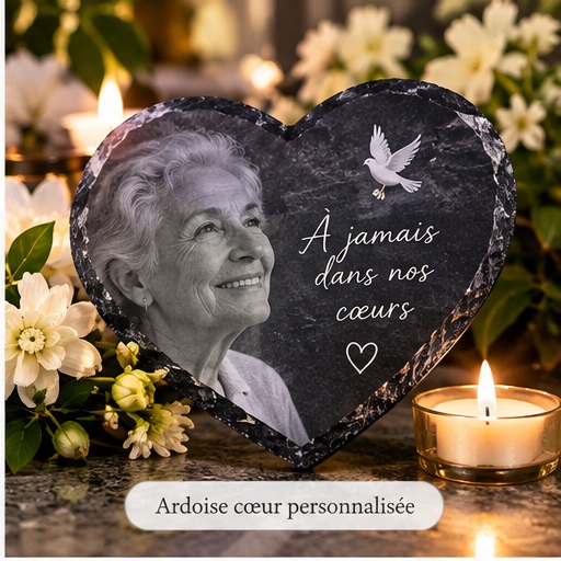 Ardoise cœur personnalisée avec photo pour hommage et souvenir