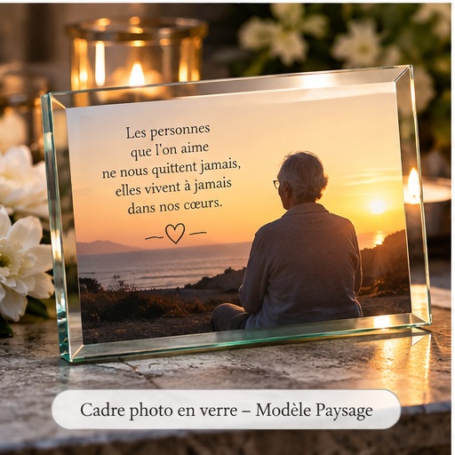Cadre en verre avec support acrylique personnalisé pour hommage